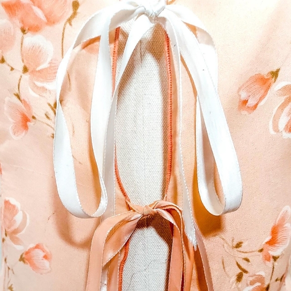 Vintage 1970s Lace Up Tie Front Sheer Flowy Coral Asymmetrical Fairy Blouse - Picture 7 of 7